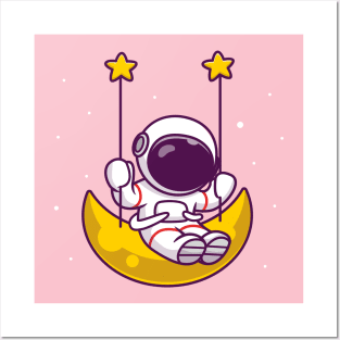 Cute Astronaut Swing On The Moon Posters and Art